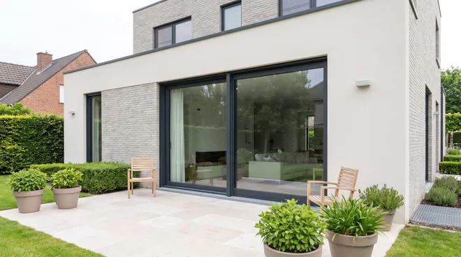 AFTER photo — large aluminium lift-and-slide onto the terrace