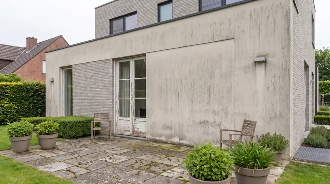 BEFORE photo — living room with a narrow French door and a solid wall
