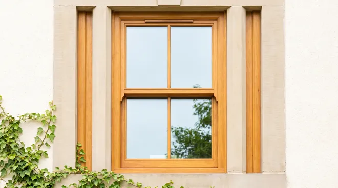 AFTER photo — the same window restored, discreet double glazing