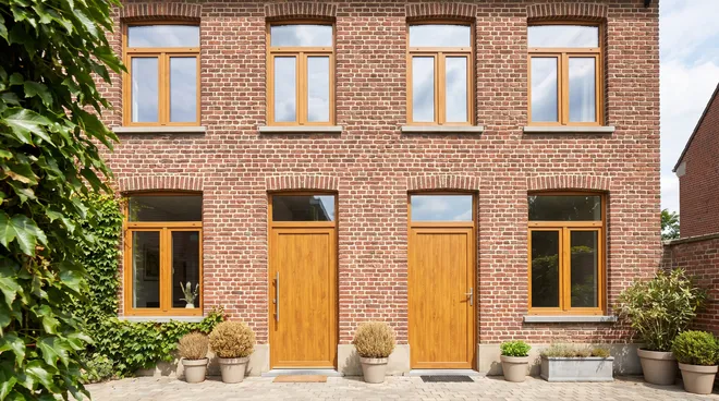 Foto NA — goudeik pvc raam, gerenoveerde gevel