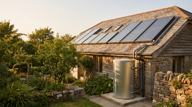 Foto NA — thermische zonnecollectoren en aparte boiler