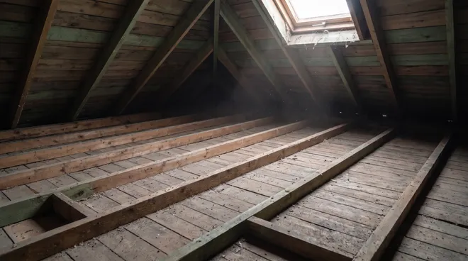 Photo BEFORE — empty attic, bedrooms overheating in summer