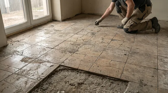 Photo BEFORE — cold floor over a cellar, old tiling