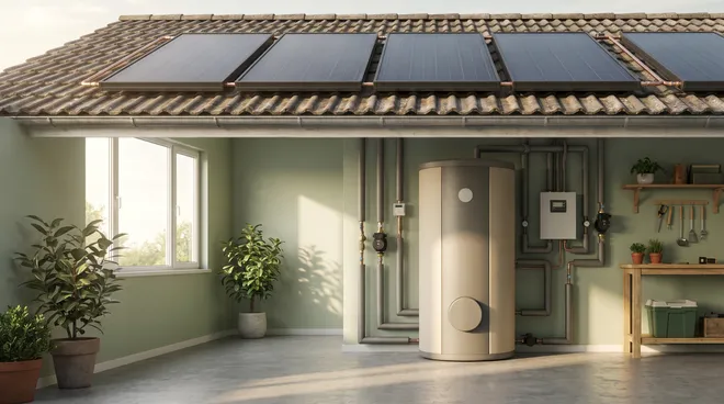 AFTER photo — thermal collectors and solar tank installed
