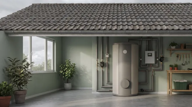 BEFORE photo — gas boiler alone for hot water