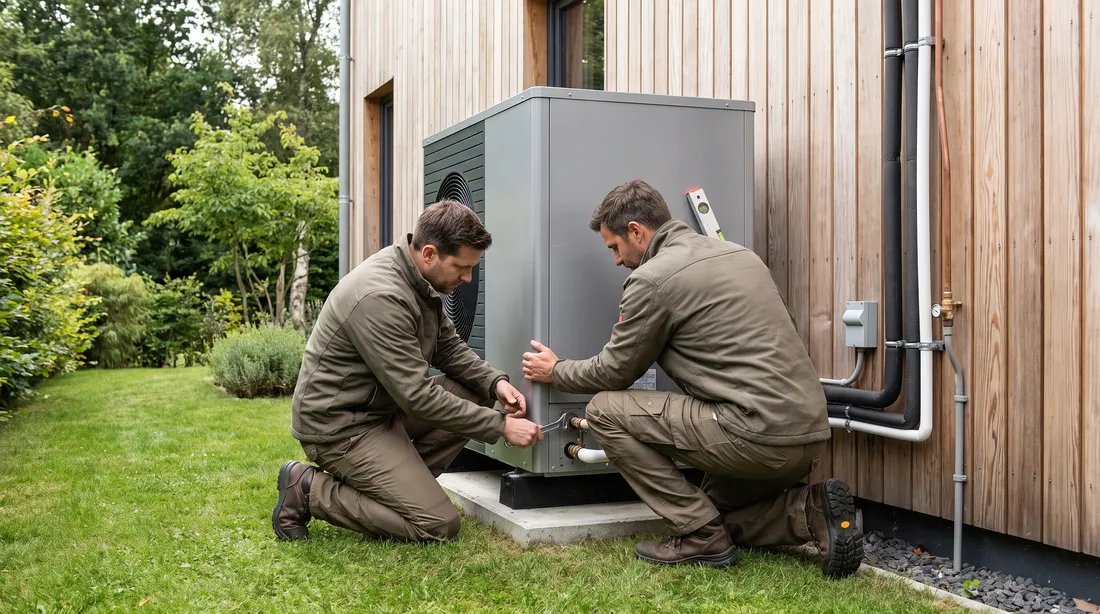 old oil boiler removed beside an outdoor unit of a wendows heat pump